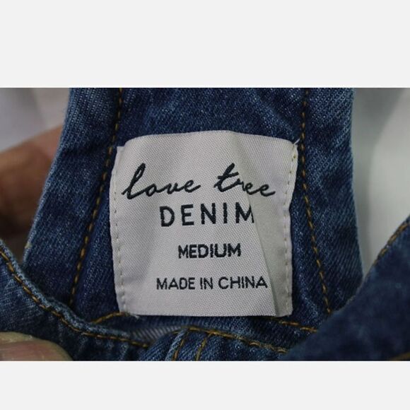LOVE TREE DENIM DISTRESSED BIB OVERALLS SIZE MEDIUM BLUE - Picture 7 of 8